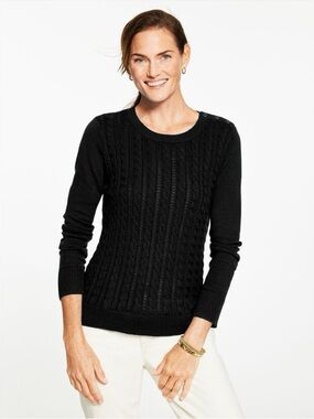 Talbots NWOT Black Cable-Knit Crewneck Sweater size 2X Petite